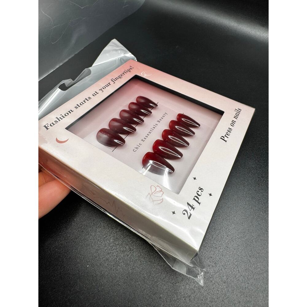 NWT Burgundy Press on nails almond shape medium length- 24pc - Picture 2 of 5